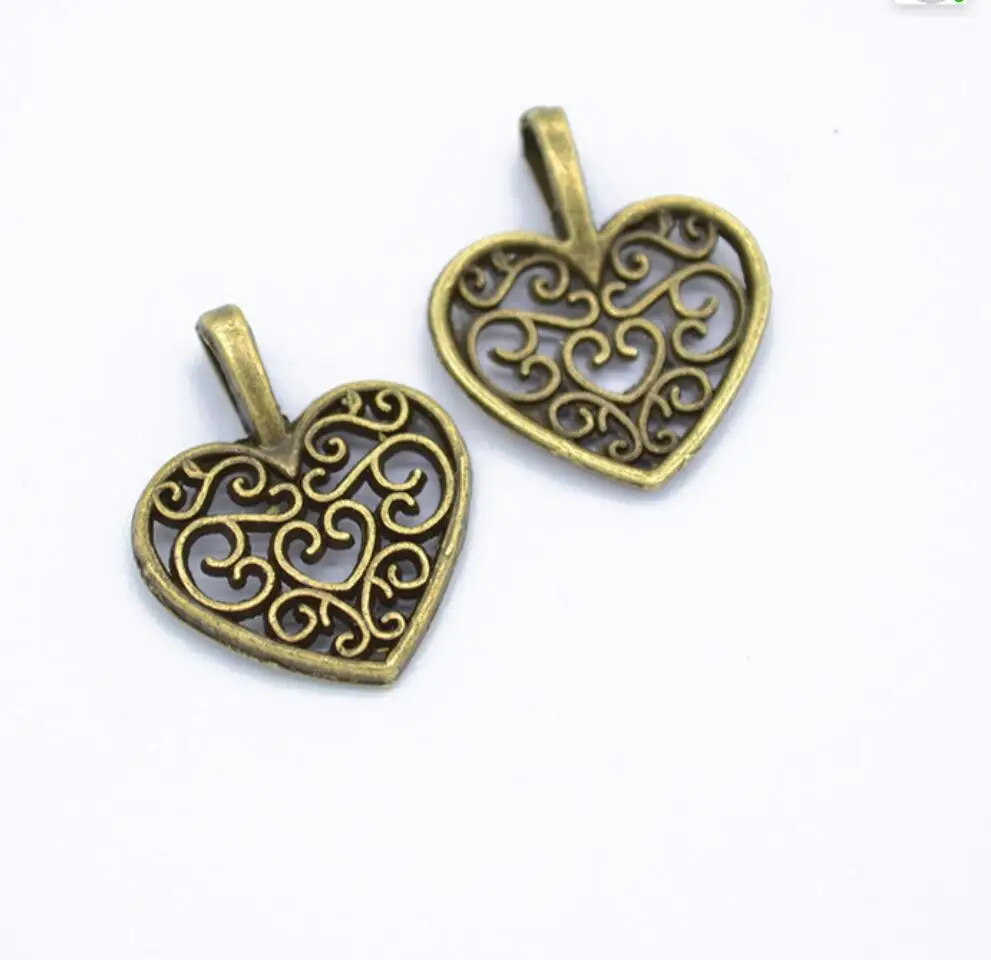 150PCS 14*18mm Three Color Vintage Metal Zinc Alloy Hollow Love Heart Charms Fit Jewelry Pendant Charms Makings F0026