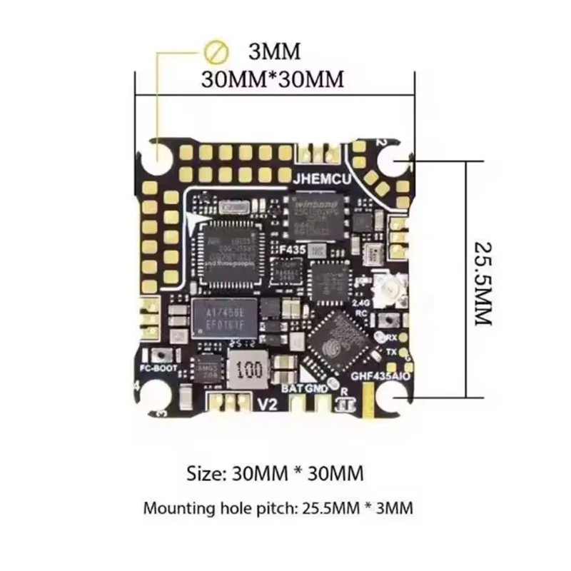 Nuovo JHEMCU GHF435AIO V2 20A Controllore di volo 2-4S con OSD Baro Blackbox Ricevitore ELRS 2.4G integrato per RC FPV Freestyle Drone