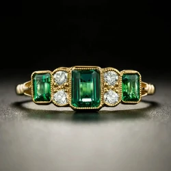 Huitan Trendy Green Cubic Zirconia Women Rings for Wedding Gold Color Anniversary Party Luxury Accessory Fancy Gift New Jewelry
