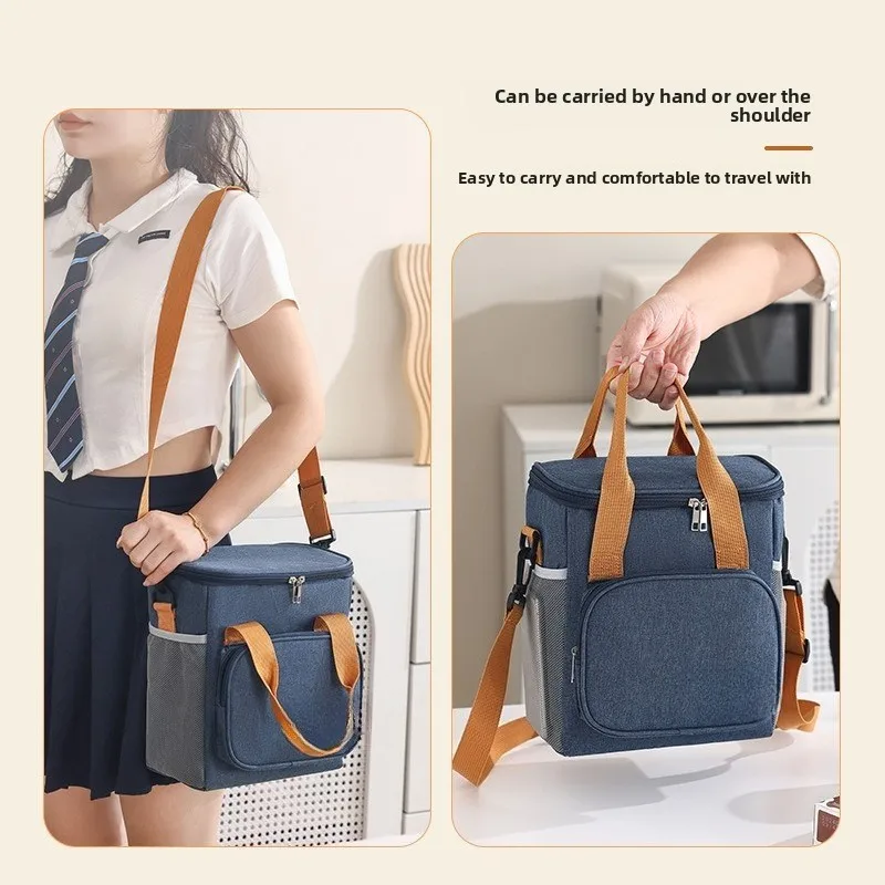 กระเป๋าใส่อาหารกลางวันแบบสองชั้น 1 ชิ้น ความจุขนาดใหญ่ เก็บความร้อน ป้องกันการรั่วซึม สำหรับผู้ชาย ผู้หญิง ทำงาน ปิกนิก โรงเรียน