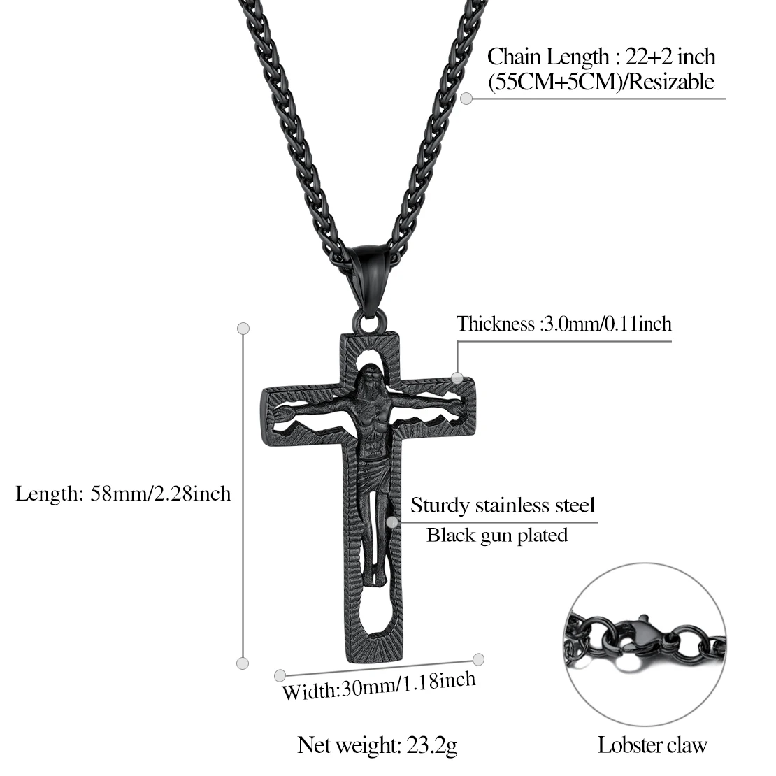 U7 Vintage Style Crucifix Jesus Cross Pendant Necklaces Box Link Wood Beads Chain Retro Catholic Church Religious Unisex Jewelry