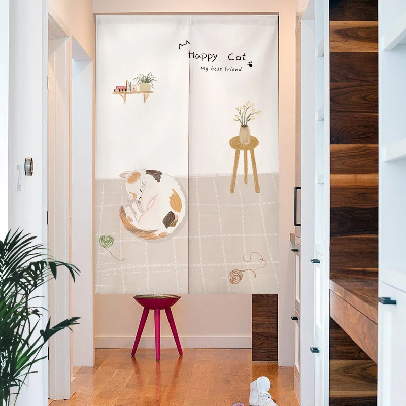 VIKAMA Cactus Cat Potted Plant Door Curtain Short Curtain Room Divider for Balcony Doorway Entryway Hanging Home Decor