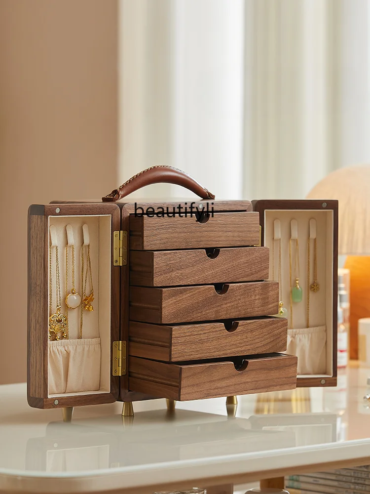 Black Walnut Solid Wood Jewelry Box High-Grade Exquisite Large-Capacity Jewelry Storage Anti-Oxidation