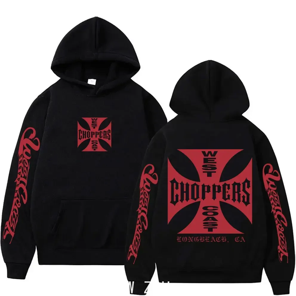 West Coast Iron Cross Choppers Logo Hooded Men's Black Fashion Cool Sweatshirt Unisex Fashion Fleece Oversized Hoodie Streetwear