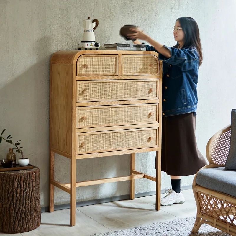 New Chinese-style solid wood dining side cabinet, household multi-functional drawer storage cabinet, modern simple