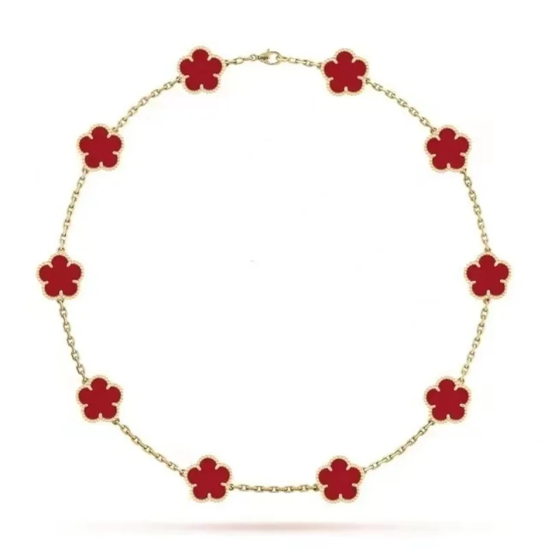 925スターリングシルバー四つ葉のクローバー瑪瑙ネックレス（VANロゴ入り）：エレガンスと洗練さの完璧な象徴