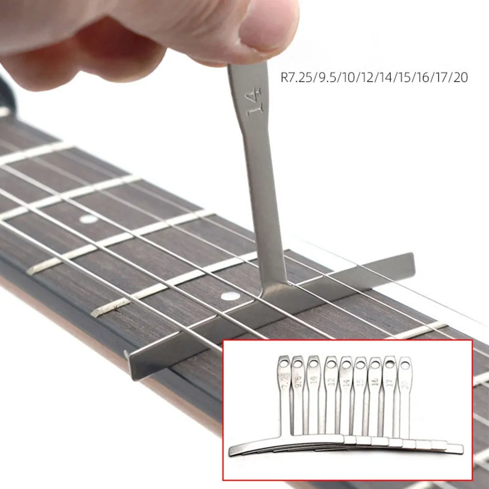 Guitar Radius Gauge Understring Radius Gauge 9 Pcs Set Stainless Steel Straight Edge Measure Under String Radius Gauge