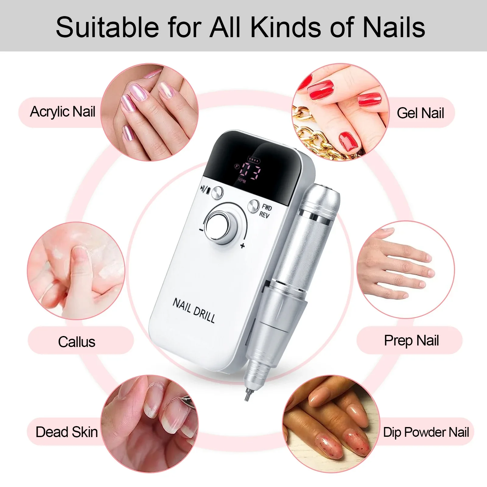 45000RPM Nail Drill Professional Polishing Machine Lathe for Manicure Milling Cutters Electric Sander File Gel Nails Polisher