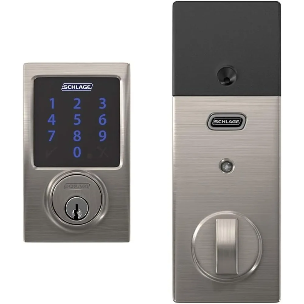 BE469ZP CEN 619 Connect Smart Deadbolt With Alarm Inbuilt Century Trim In Satin Nickel