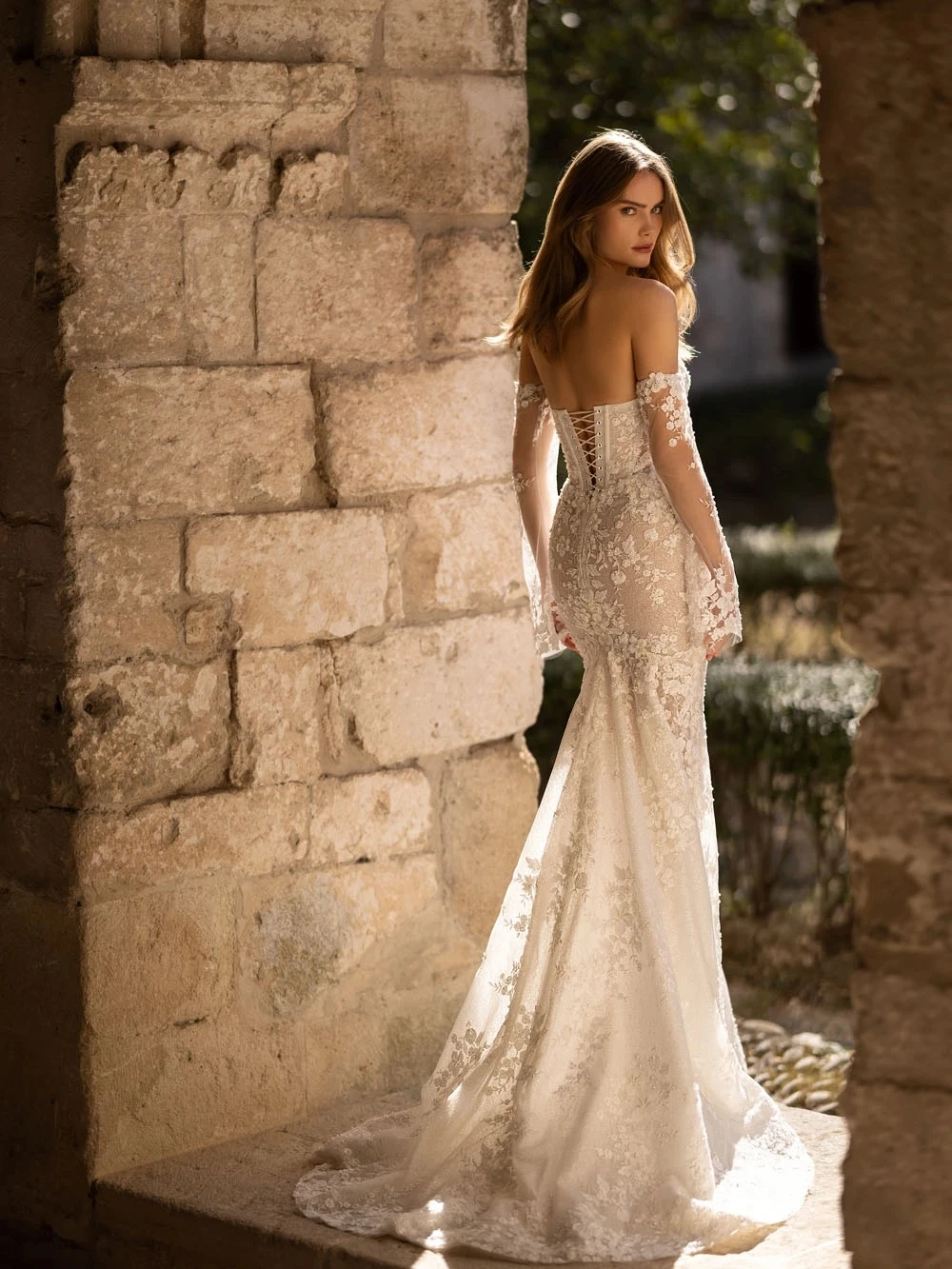 Glitter Parels Tule Lange Trouwjurk Afneembare Mouw Kant Applicaties Bruid Gewaad Sexy Illusie Bruidsjurk Robe De Mariée