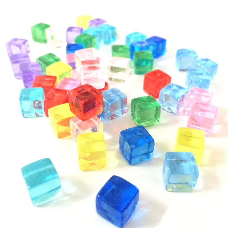 50Pcs/Set 25colors 8mm cube Clear Solid Transparent Square Colorful Crystal Dice Chess Piece Right Angle Sieve For Puzzle Game