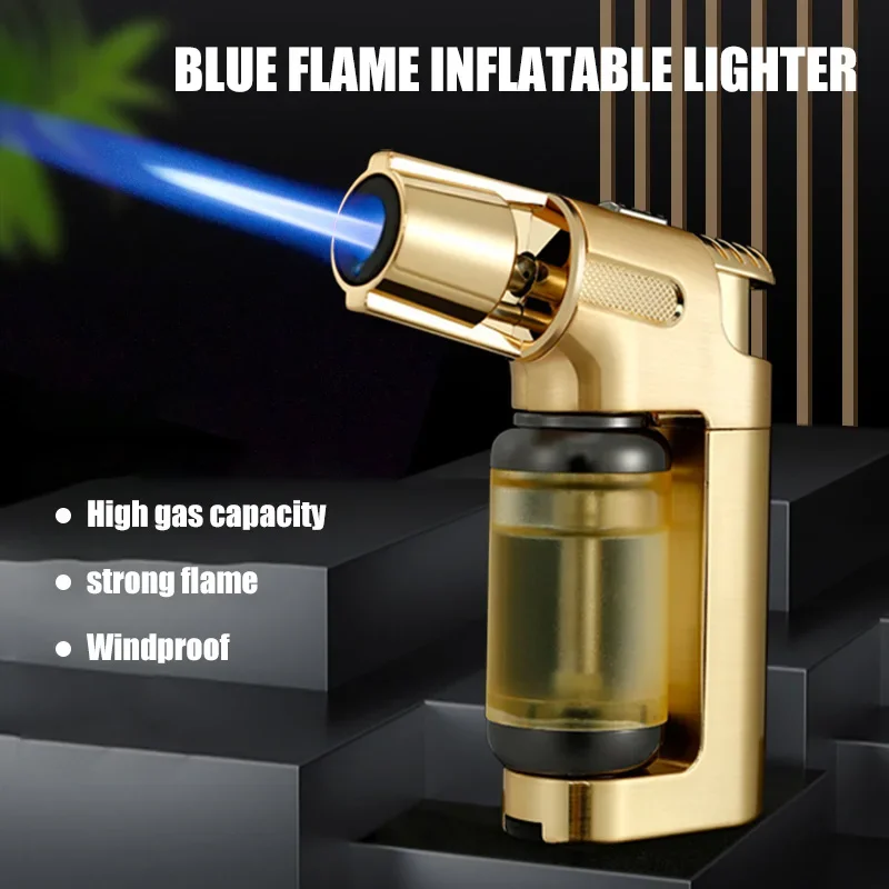 JOBON Inflatable Lighter Transparent Visible Large Capacity Chamber Fixed Flame Lock Design Windproof Cigar Spray Gun Smoking