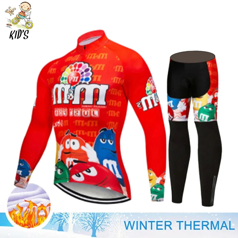 2022 Kids Cartoon Winter Thermal Fleece Cycling Jersey Set Bicycle Girl Cycling Clothes Warm Bike Children Cycling Clothing Suit