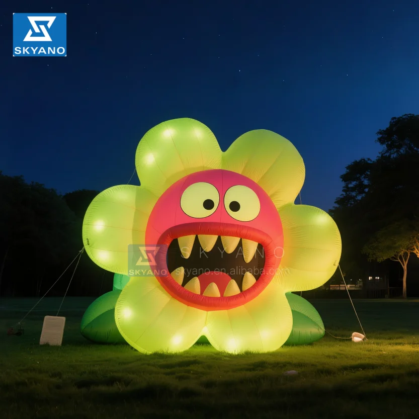 Inflatable Piranha Plant Flowers Inflatable Halloween Horror with LED Light Party Decoration