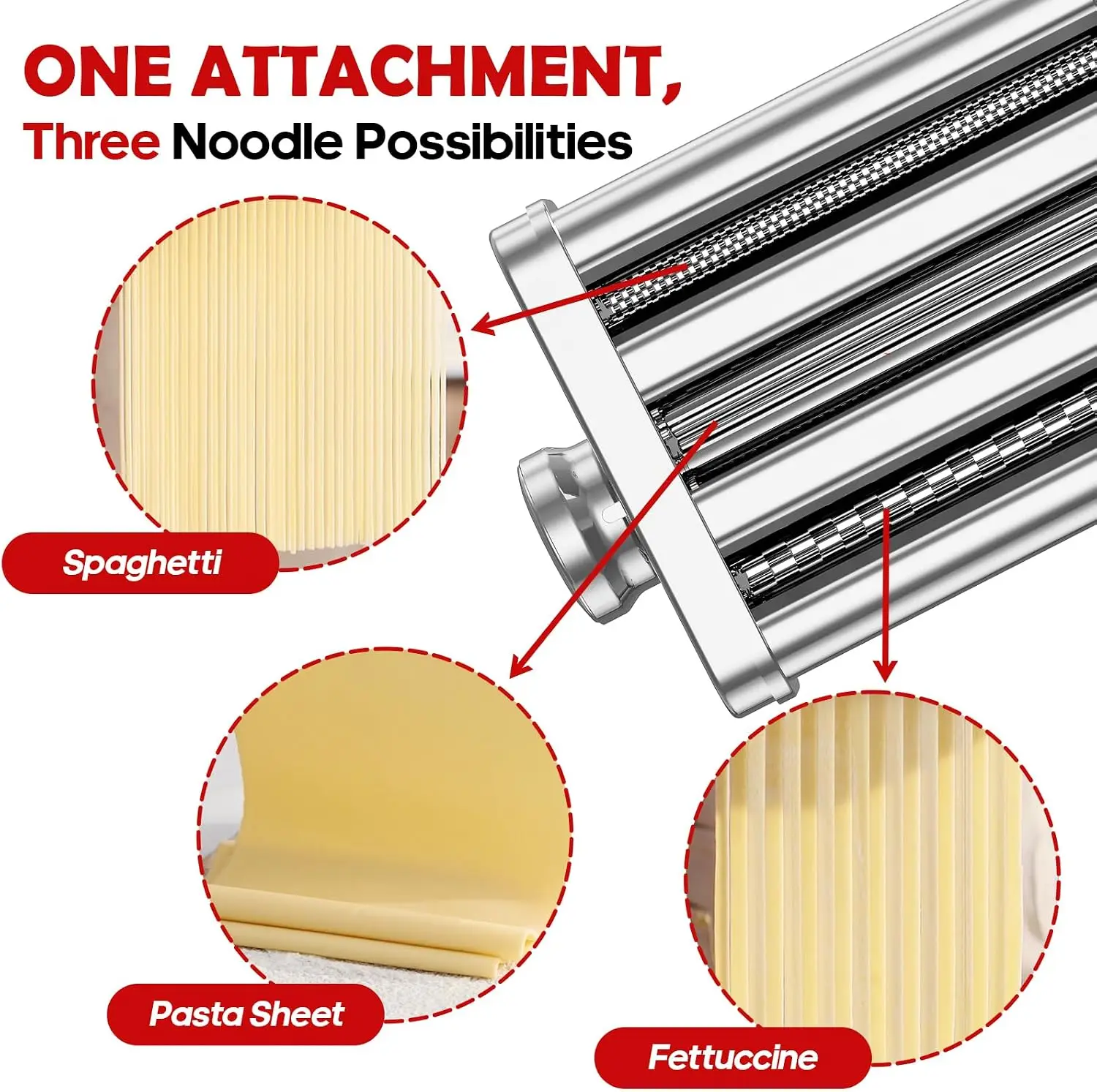 Stainless Steel 3 in 1 Food Grade Pasta Maker Stand Mixer Attachment Pasta Roller Spaghetti Fettuccine Cutters 8 Settings Safety
