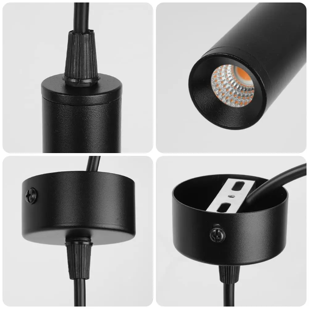 Black LED Pendant Lights Zylinder, Modern Kitchen Island Pendant Lighting Fixture, Aluminium Pendant Lamp for Bedside Table