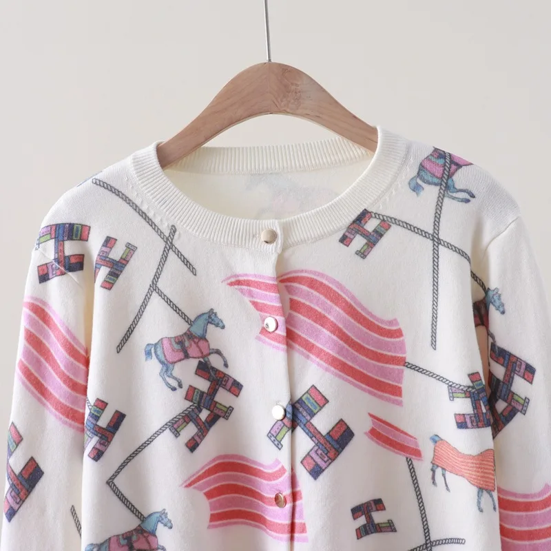 Rainbow Horse H Letter knit Cardigan Women Sweater Printed Pattern Tops Coat Fashion Luxury Spring Autumn Winter Female Clothing