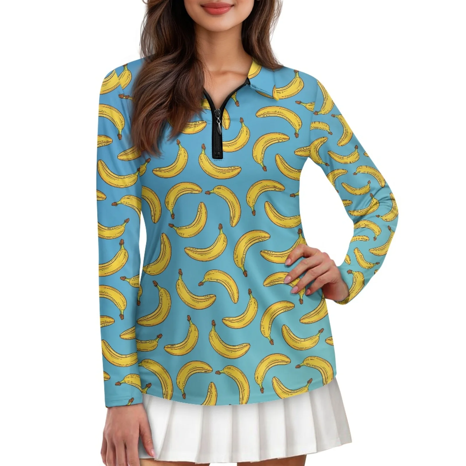PENSTROLL Banana Print Womens Comfortable Golf Outfits Quick Dry Women's Athletic Polo Shirt for Cycling