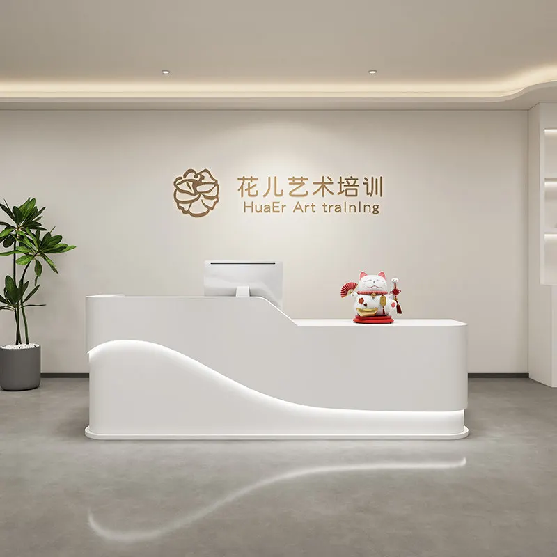 

Modern Cream Style Beauty Salon Reception Desk Nordic Clothing Store Company Cashier Counter Commercial Furniture Recepção FYRD