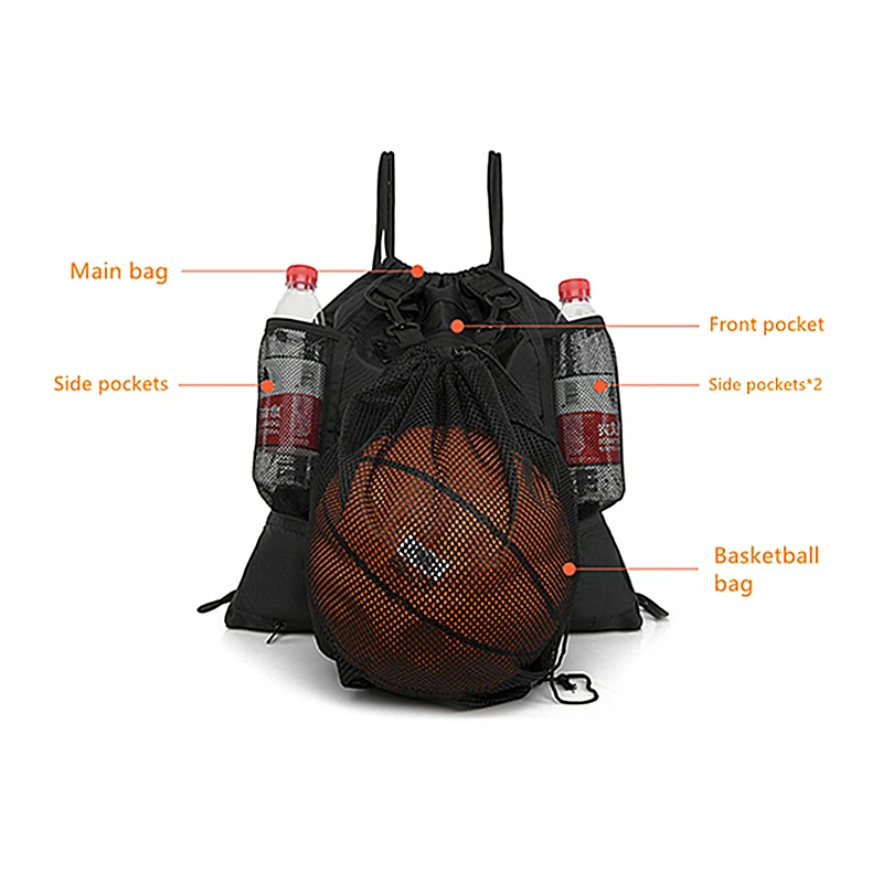 Multi-purpose Sports Drawstring Backpack Detachable Net Pocket Basketball Training Bag Large-capacity Portable Club Training Kit