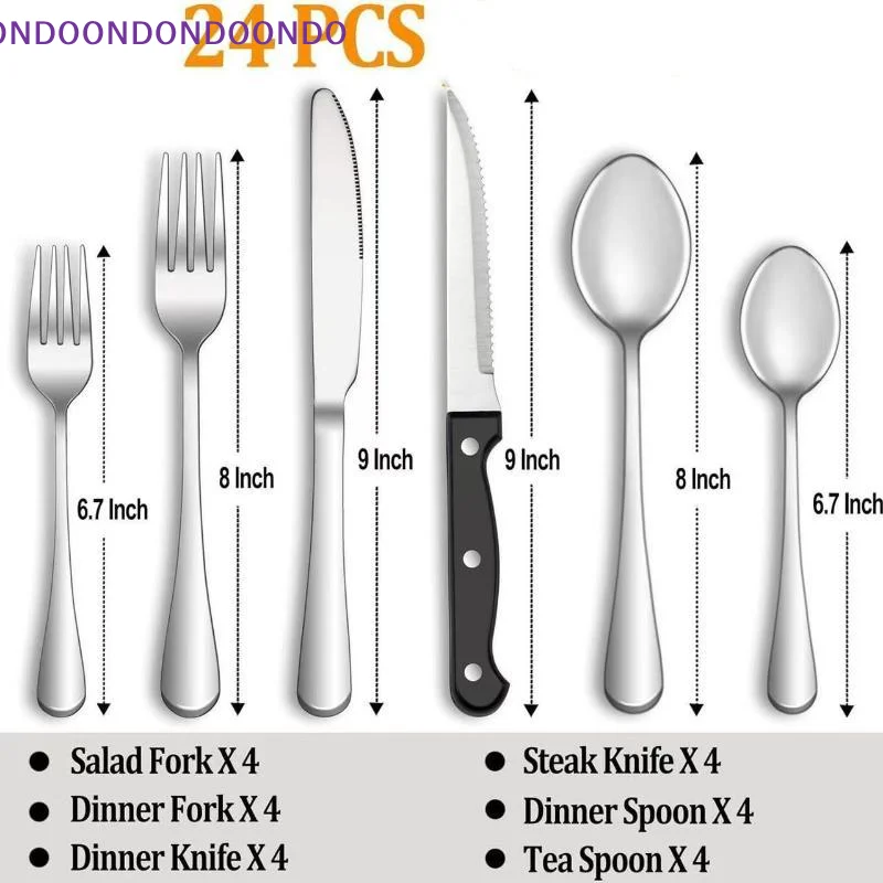 24-Pc Black Stainless Steel Cutlery Set Rust Resistant Dishwasher Safe for Restaurant Family Dinner