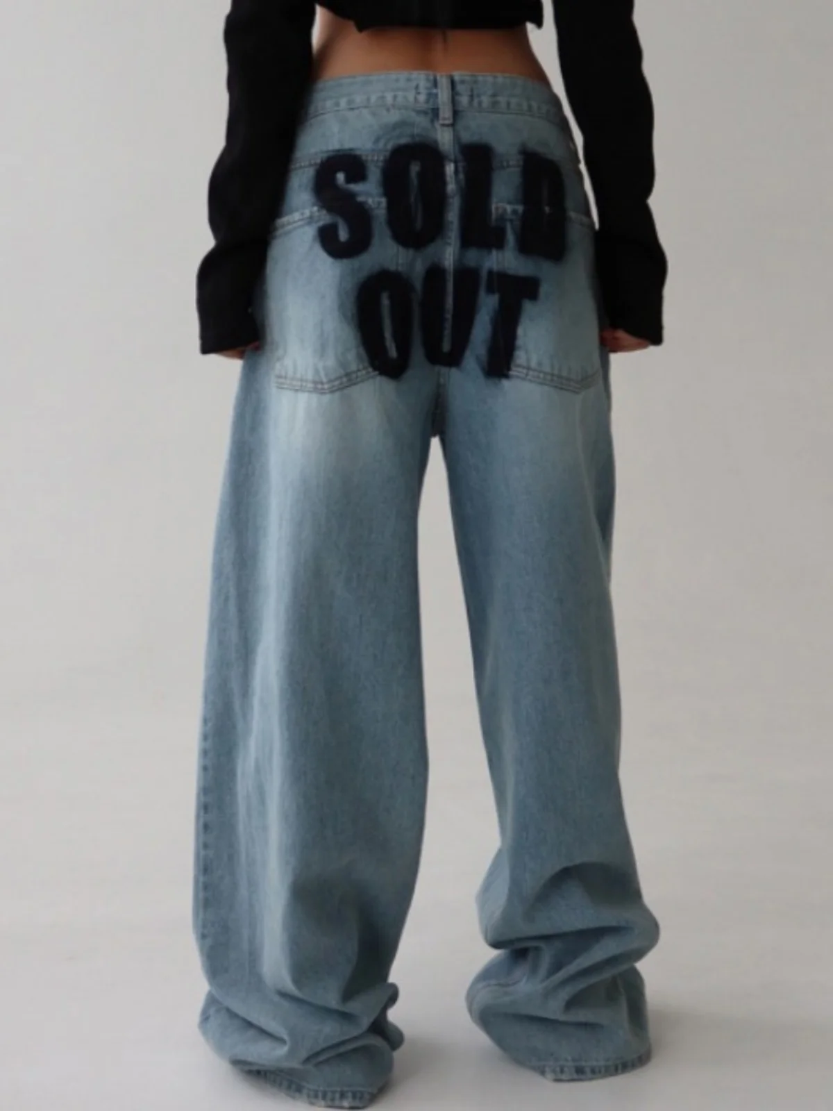 

Retro Faded Waed Straight Leg Jeans Women's Distred Brued Denim Floor-Length Trousers l Waist Blue Jeans