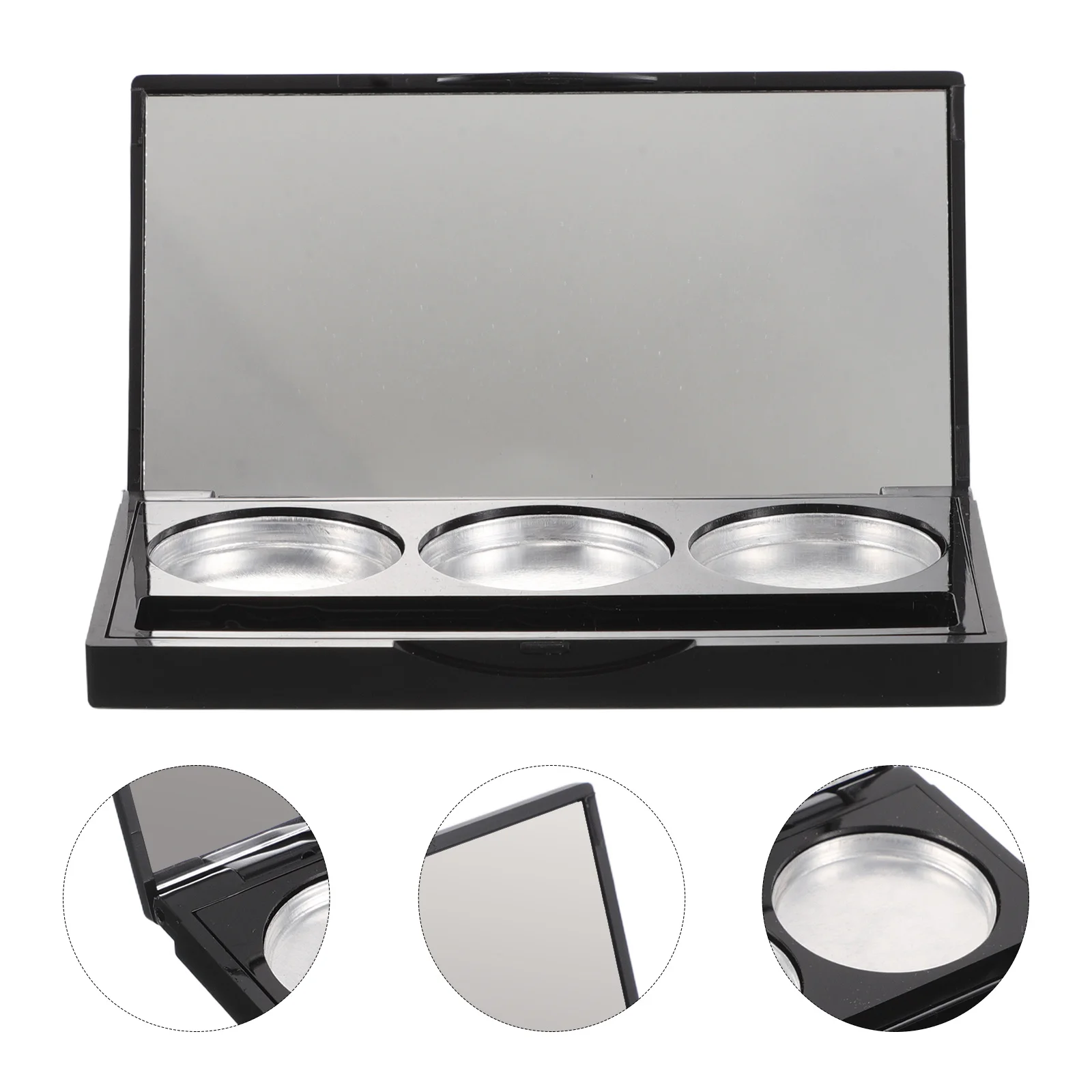 

Refillable 3-Pan Eyeshadow Palette Matte Finish Travel-Friendly Makeup Box with Integrated Brush Holder Multi-Use Blush and Eye