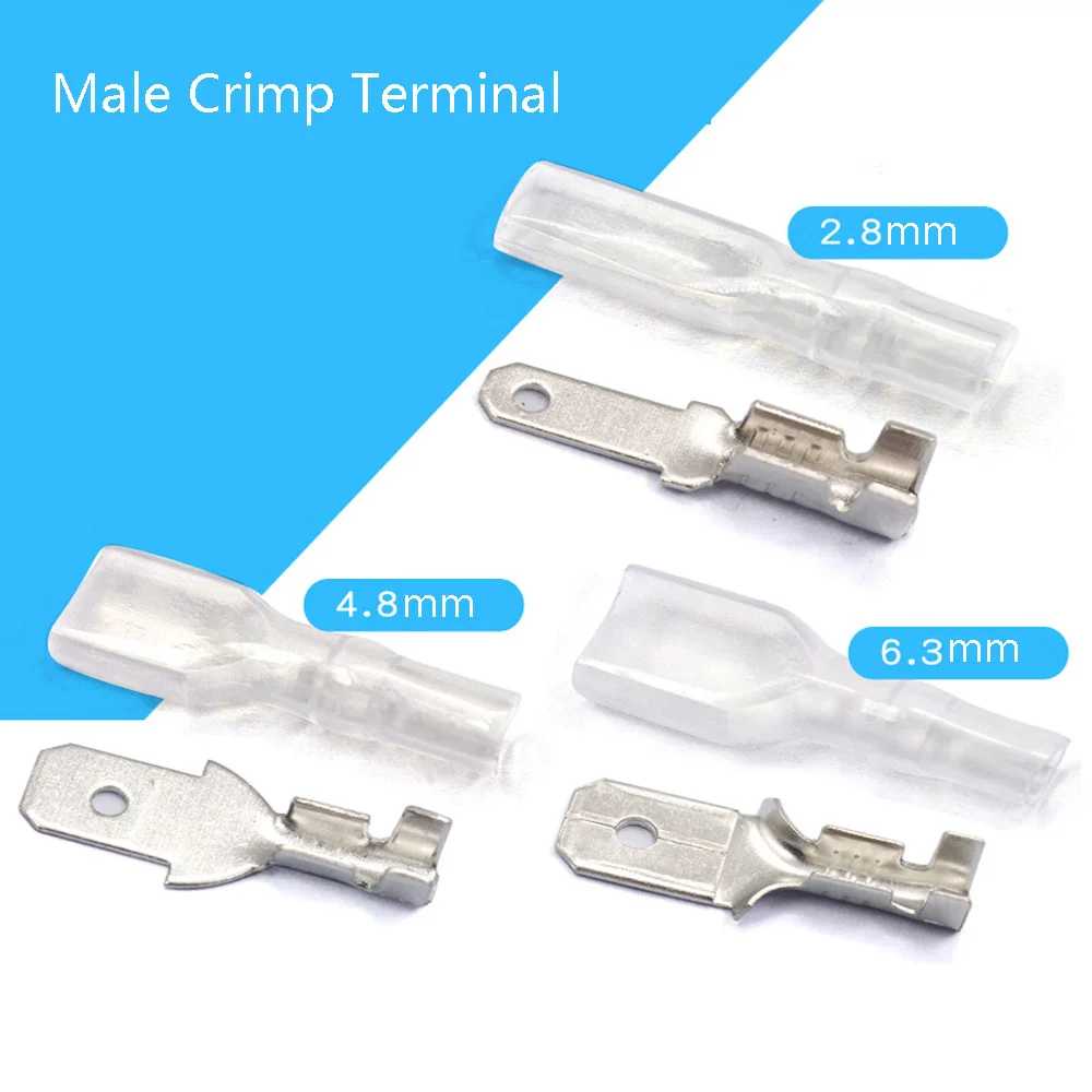 Insulating Sleeve Spade Crimp Wire Terminals Male Female 2.8/4.8/6.8mm Electrical Connectors Fit 0.3-1.5mm² 22-16 AWG Cable
