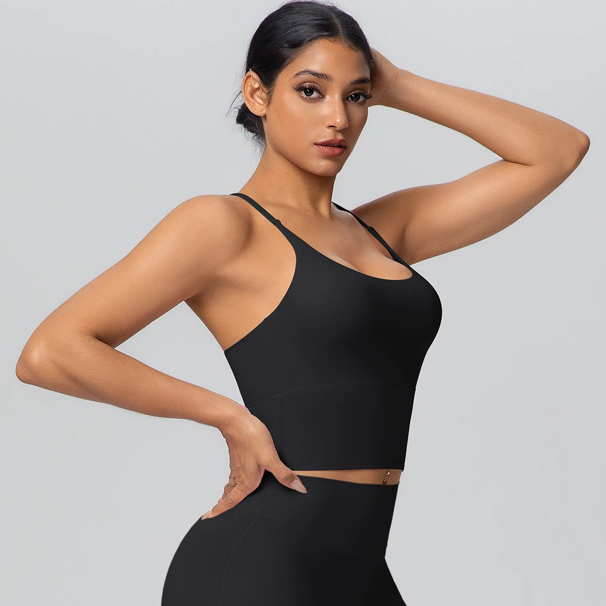 1 Stück Einfarbiger Weicher Rückenfreier Fitness-Yoga-BH für Damen, Hochfester Stoßdämpfender Sport-Top mit Push-Up-Effekt und Brustpolster – Detail 10