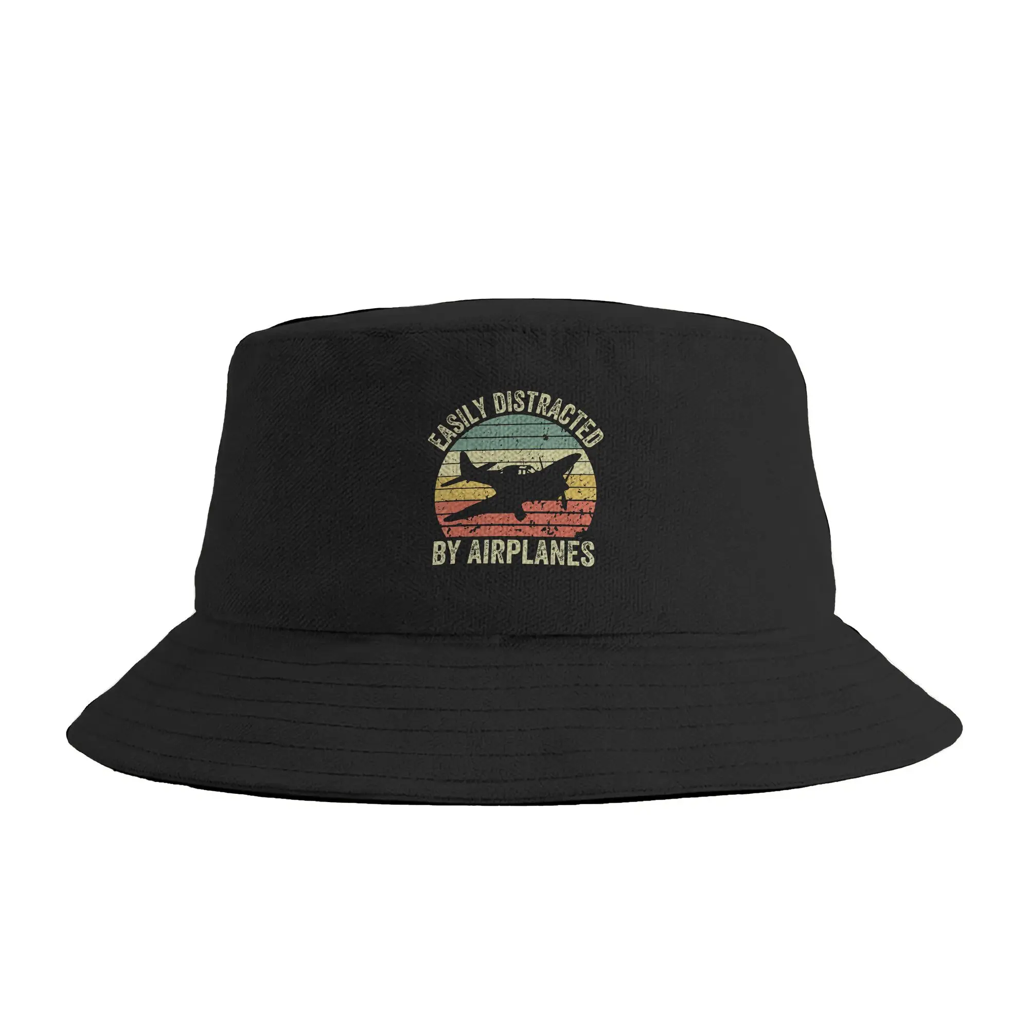 Retro Easily Distracted by Airplanes for Airplane Lover Bucket Hat Summer  Classic Fisherman Hats For Men Women Hunting Caps