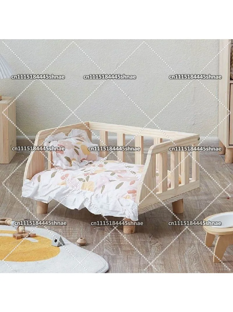 1pc Wooden Detachable Washable All-Season Dog Bed, Suspension Summer Floor Nest for Teddy & Small Dogs