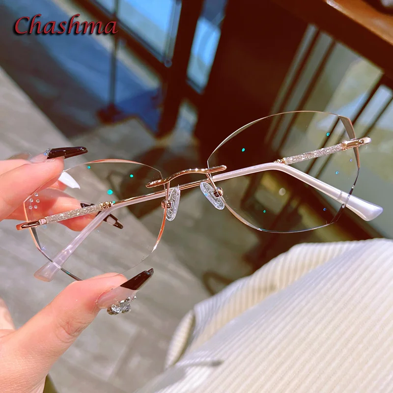 Chashma Rimless Titanium Eyeglasses Gradient Brown Women Ochelari Glasses Girl Customize Shape Myopic Prescription Lenses