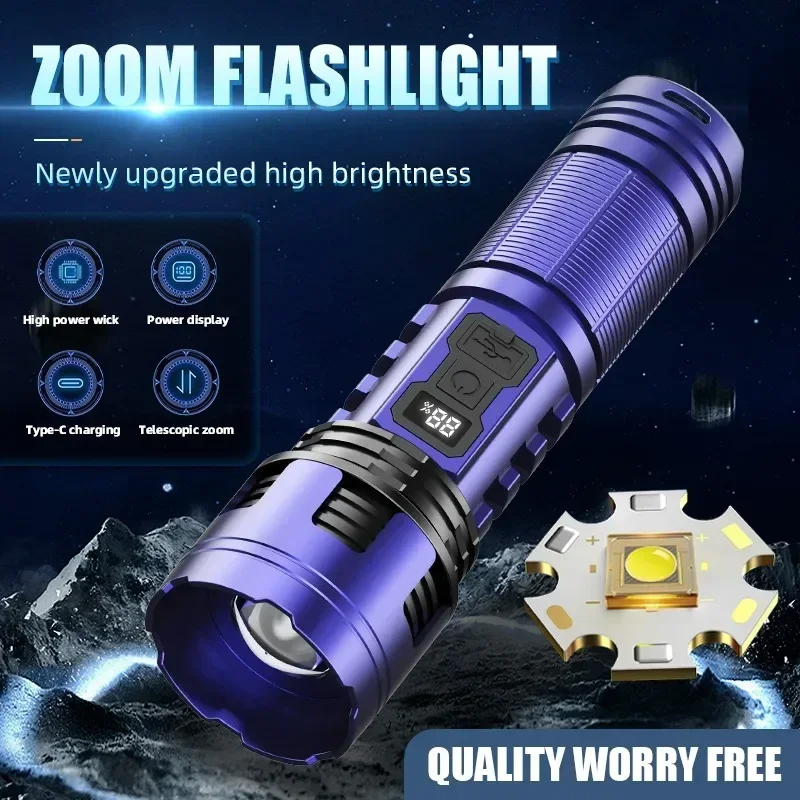 

Strong Light Tactical Zoom Flashlight Digital Display USB Rechargeable Multi-function Camping Torch LED Hand Lamp Work Light
