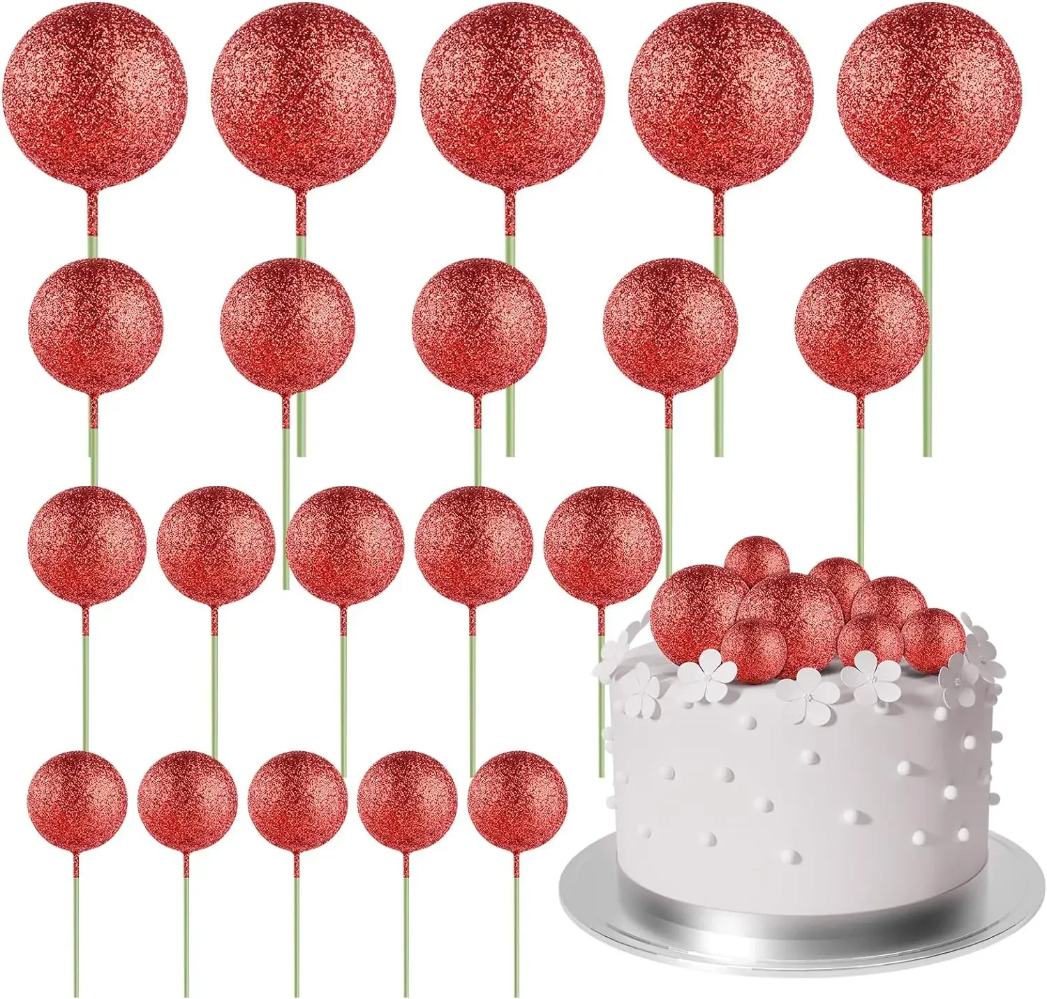 20-teilige Mini-Ballon-Kuchenaufsatz-Dekorationen mit goldenen Kugelpicks – festliche Kuchendekoration für Feiern