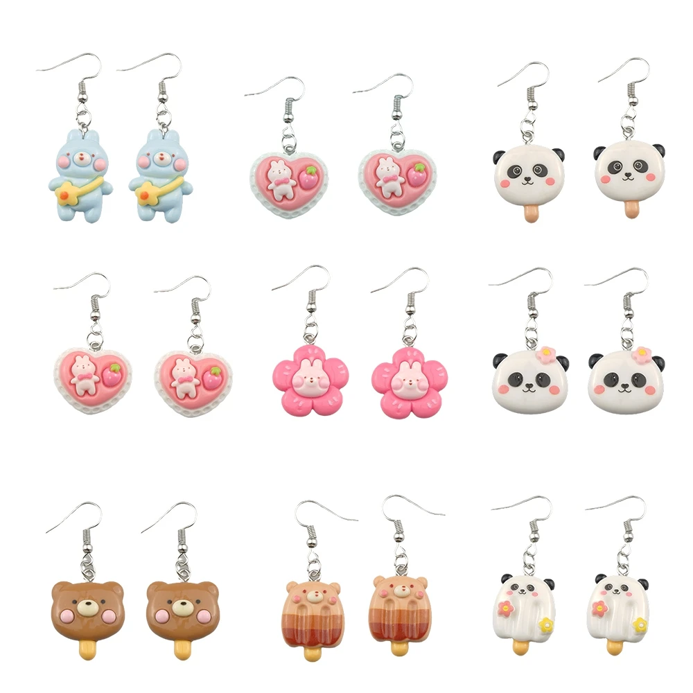 Kawaii Panda Bear Rabbit Earrings Costume Trendy Style Woman Girl Jewelry Drop Shipping