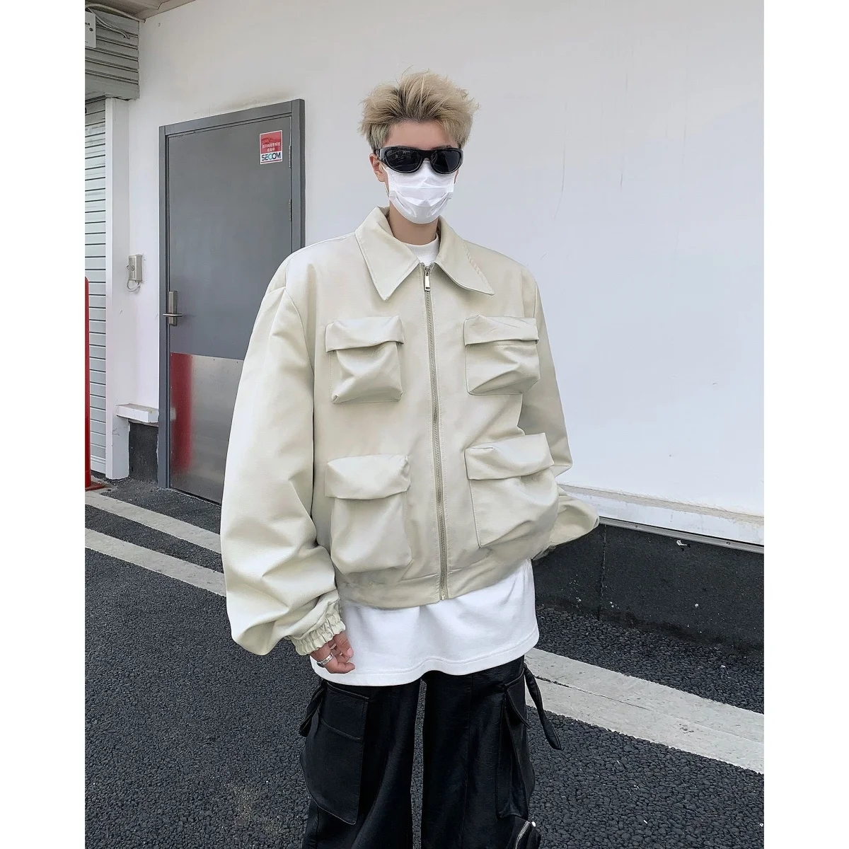 

Spring Autumn ort Loose Workwear Jaet Men Women Casual Top Multi ket Design Faion Brand Stand Fit Polyester Fiber