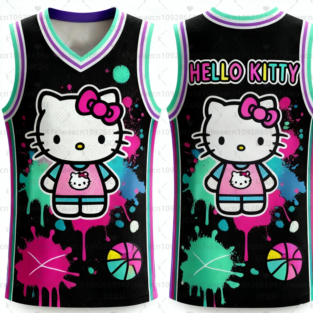 

2025 New Fashionable Kawaii Hello kitty Vest Women's V-neck Casual Shirt Street Outdoor Running Basketball Training Top