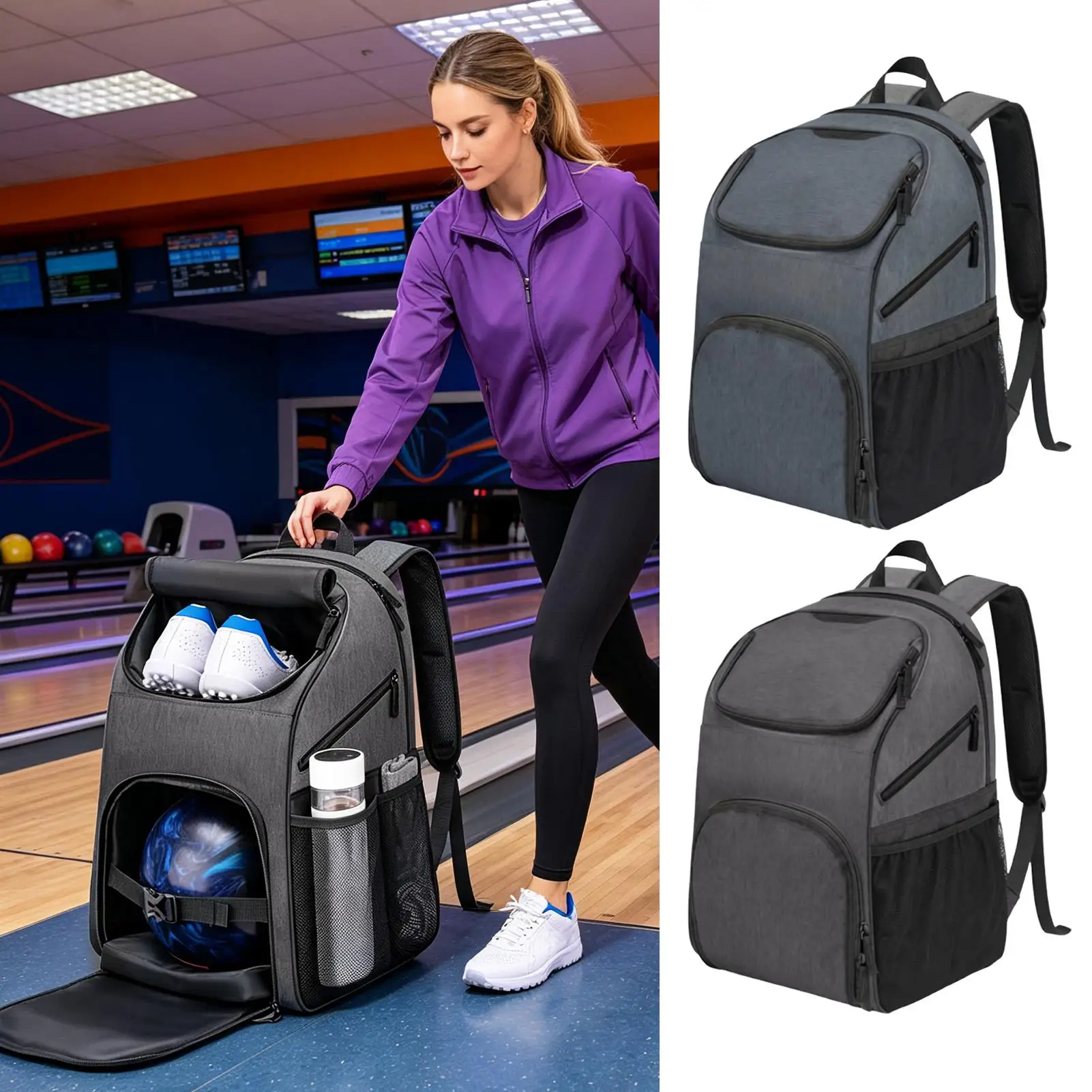 Bowling Ball Bag Waterproof Large Capacity With Shoe Compartment Single Ball Bowling Backpack For Men Players Athlete Towel