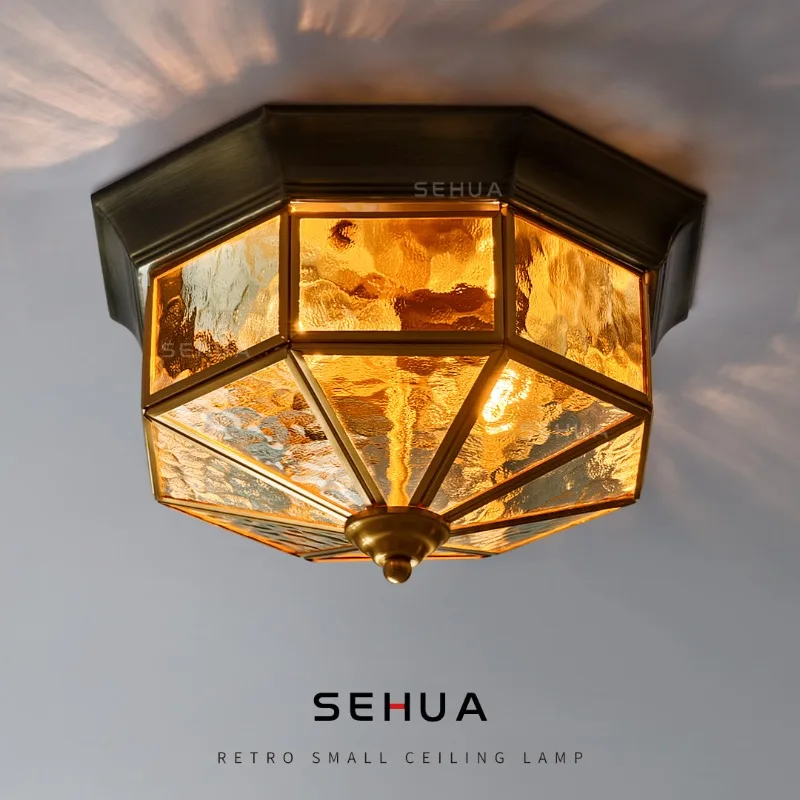 Retro small ceiling lamp Middle ancient copper lamp Entrance balcony Kitchen cloakroom American European ceiling lamp aisle