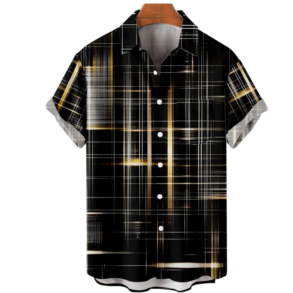 

Dress Shirts Light Line Geometry Printed Hawaiian Button Short Sleeve Summer Fashion Hipster Streetwear Casual Men Clothing