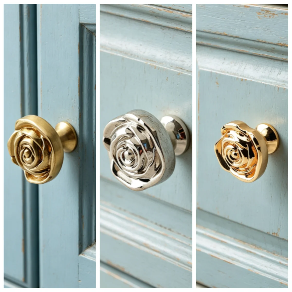 French Medieval Style High-end Matte Gold Brass Rose Series Handle Wardrobe Handle Series  Cabinet Door Drawer Handle