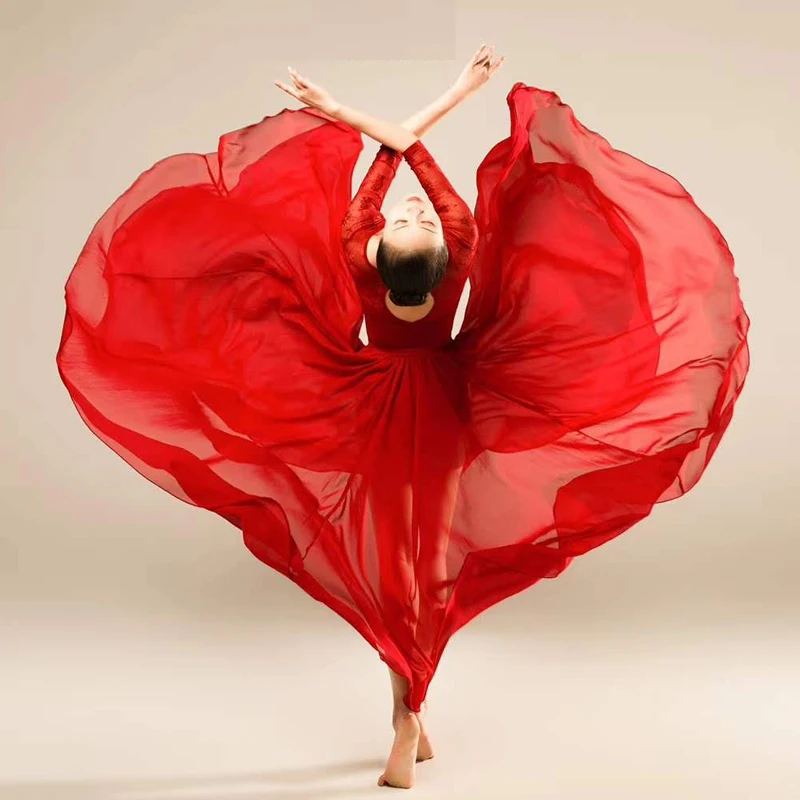 Modern Dance Skirt Half-length 720-degree Classic Dance Chiffon Maxi Skirt Drifting Gauze Skirt for Women 18-25 Years Old