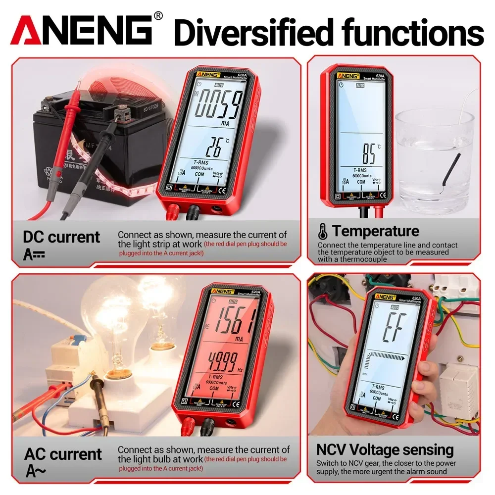 Aneng 620aプロスマートマルチメーターAC/DC電圧メーターマルチテスター電気容量メーター温度オーム電流テスターツール