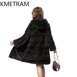 Real Mink Fur Jacket Women High Quality Black Long Fur Coat with Hood New in Outerwears Winter Luxury Clothes шуба женская 2024