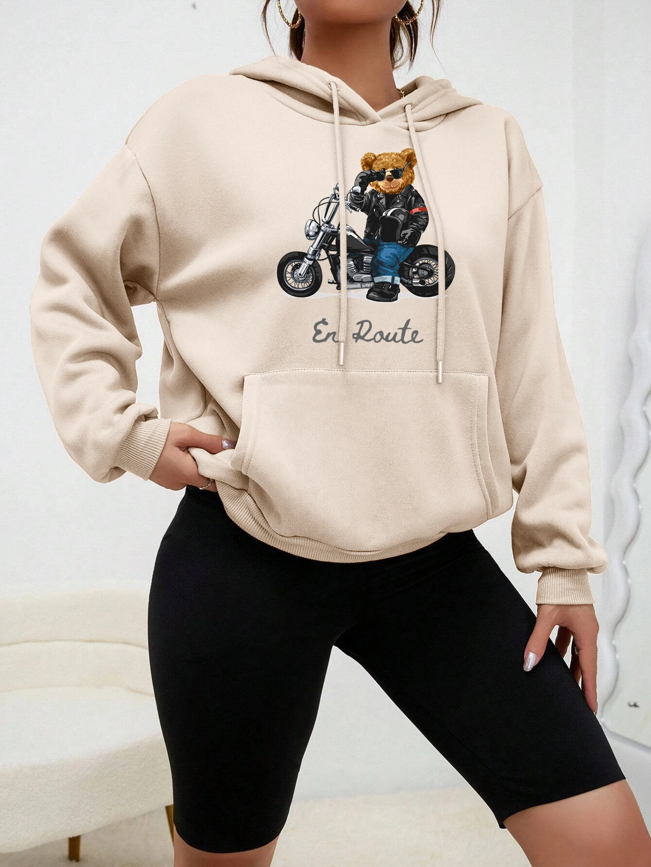 Teddy Bear Motorcycle Suit For Travel Woman Hooded Autumn High Quality Sweatshirts Simple Casual Tops Fashion Loose Hoody Womens