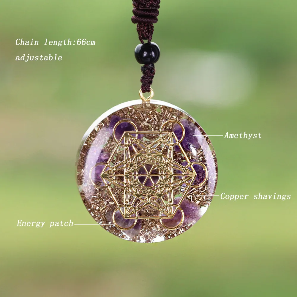 Energy Reiki Orgonite Chakra Metatron Flowers Angel Fairy Amethyst Semi-precious Stones Necklace Yoga Healing Meditation Jewelry