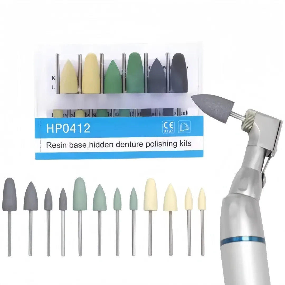 

12 шт., набор для полировки стоматологической смолы HP0412, набор для полировки стоматологических протезов, набор шлифовальных головок для стоматологических инструментов Denspay