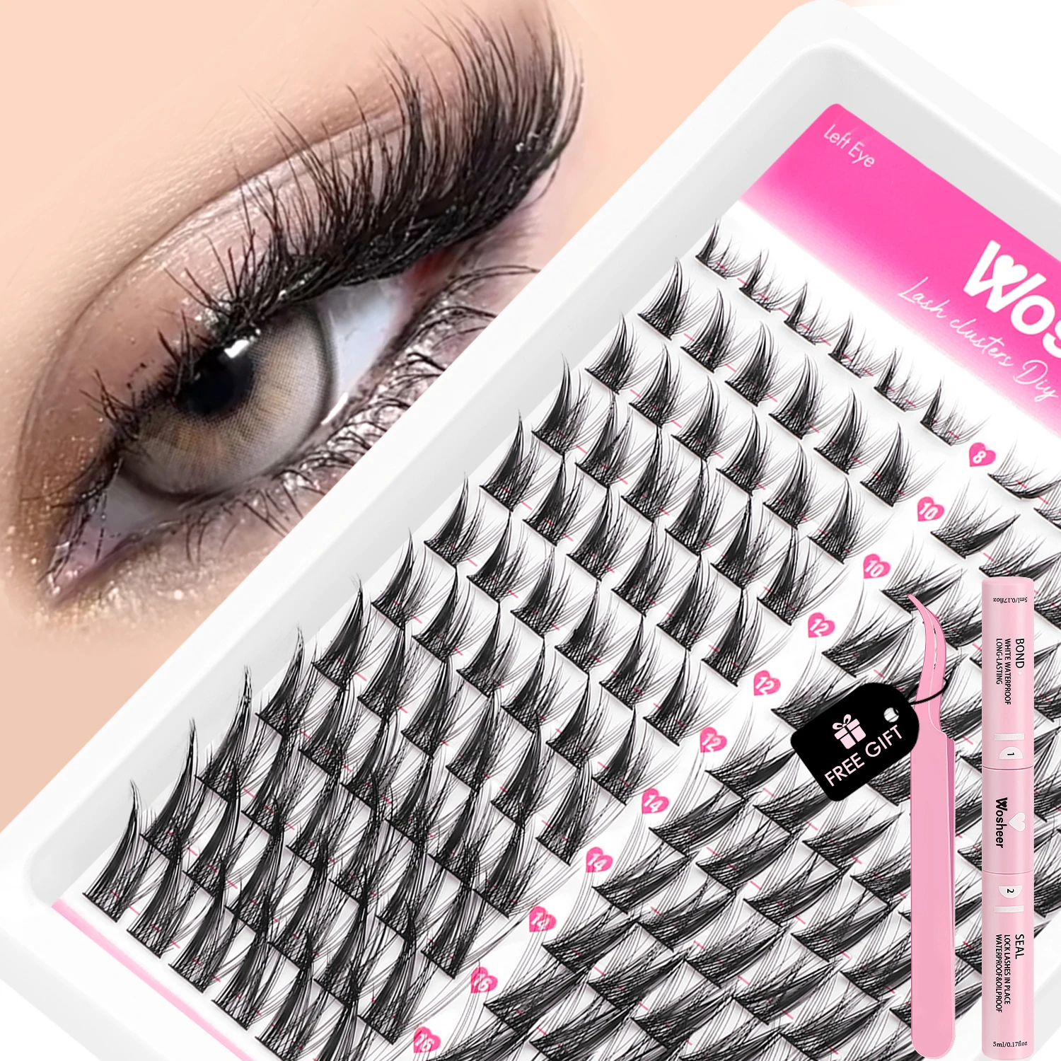 WOSHEER Kit di estensione ciglia fai-da-te Kit di estensione ciglia individuali Mix Cat Eye con incollaggio e sigillo