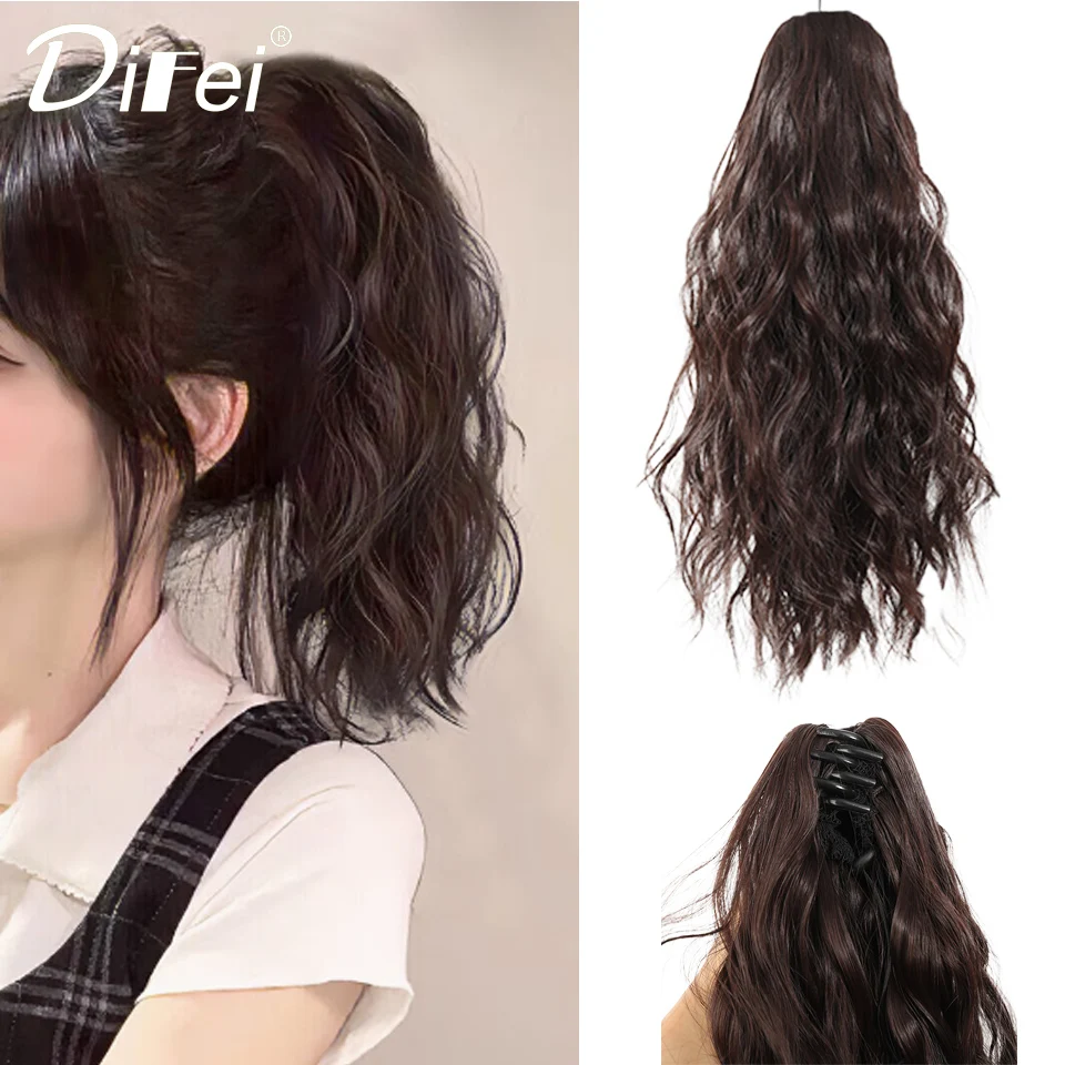 Water Ripple Short Ponytail Synthetic Wig Female Vitality Fluffy Claw Clip Natural Water Ripple Short Hair High Ponytail Wig