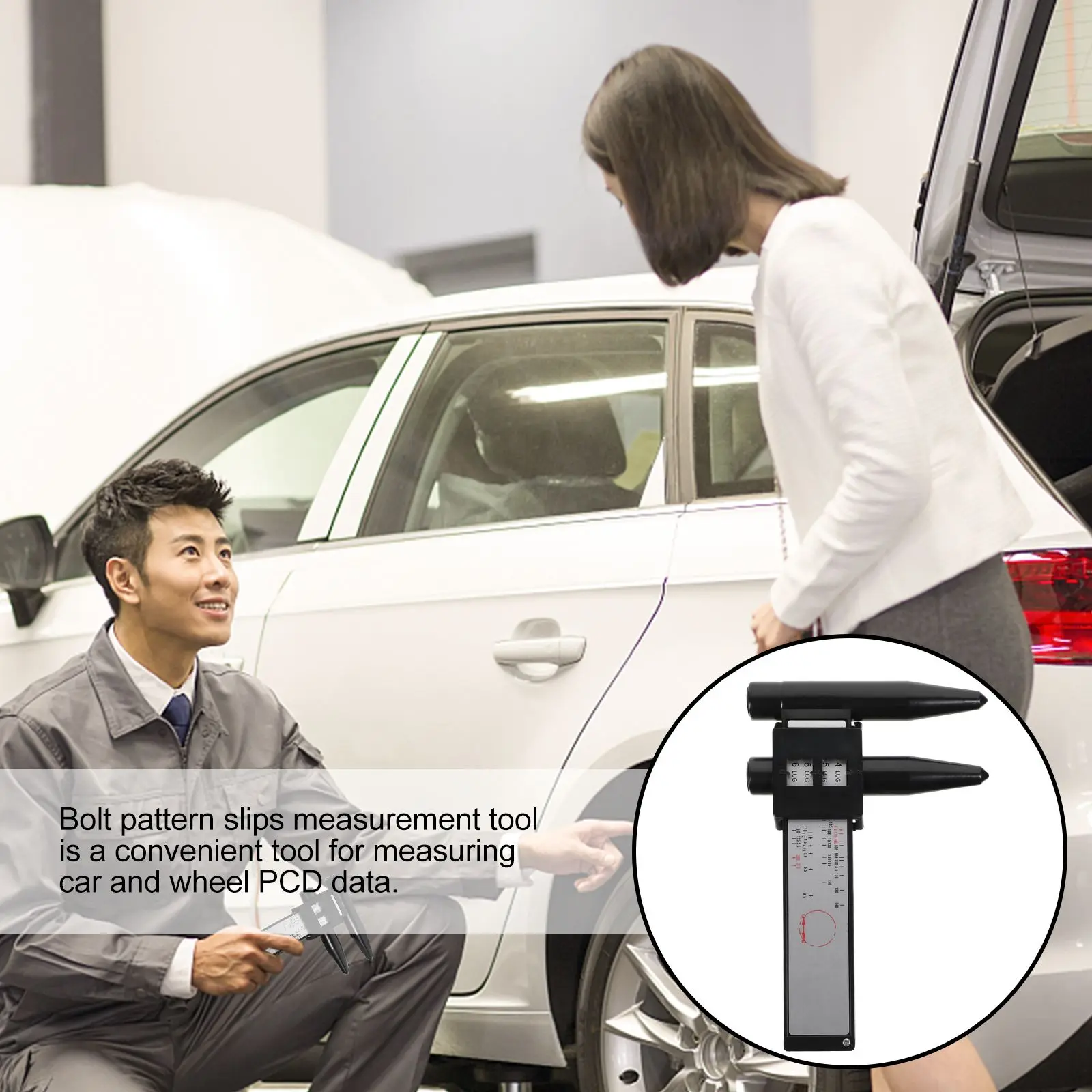 

ABS Lightweight Car Wheel Rim Gauge Ruler Lugs Hub Pitch Measurement Tool Bolt Pattern Measuring Device for Vehicle Hub Hole